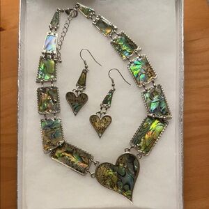 Silver Abalone Heart Necklace and Earring Set